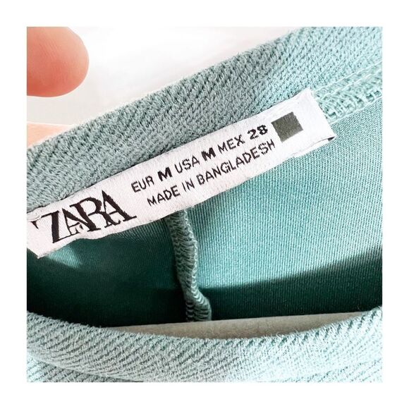 Zara Women's Teal Short Sleeve Faux Suede Shift Dress With Pockets Size Medium - Picture 6 of 8
